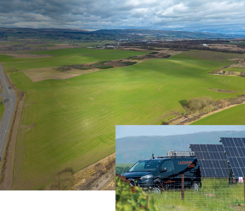 Electric estate vehicle and solar panels at Easter Cadder